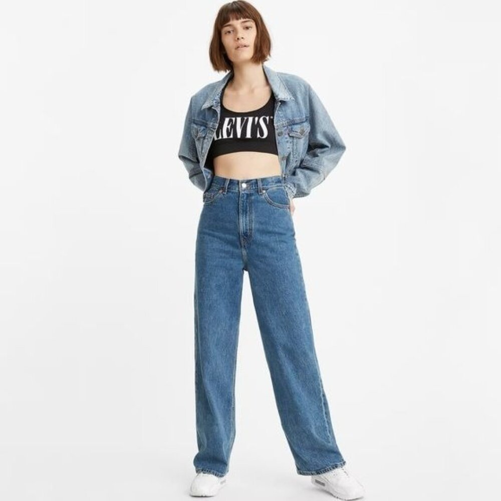 Levi’s Premium High Loose wide leg Jeans raw hem Medium Wash 31